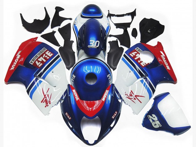 1997-2007 Blue and White Custom Logo with Red Suzuki GSXR 1300 Motorcycle Fairings 1997-2007 Blue and White Custom Logo with Red Suzuki GSXR 1300 Motorcycle Fairings