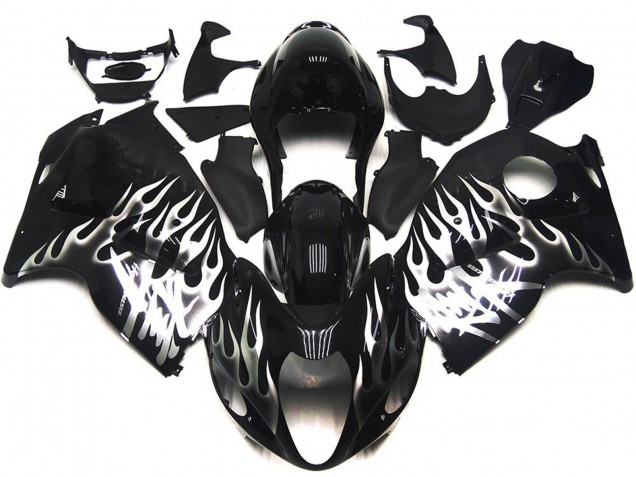 1997-2007 Gloss Black with Silver Flames Suzuki GSXR 1300 Motorcycle Fairings 1997-2007 Gloss Black with Silver Flames Suzuki GSXR 1300 Motorcycle Fairings