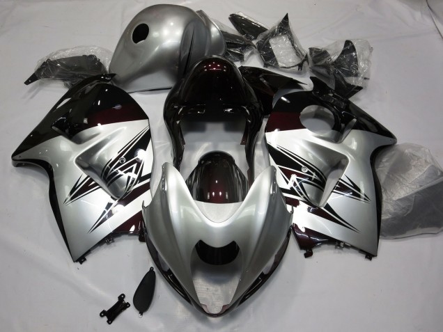 1997-2007 Silver and Dark Red Suzuki GSXR 1300 Motorcycle Fairings 1997-2007 Silver and Dark Red Suzuki GSXR 1300 Motorcycle Fairings