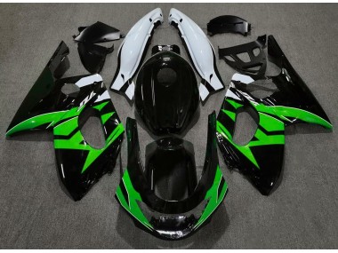 1998-2007 Gloss Black Green and White Yamaha YZF600 Motorcycle Fairings