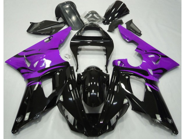 2000-2001 Black Flame & Purple Yamaha R1 Motorcycle Fairings 2000-2001 Black Flame & Purple Yamaha R1 Motorcycle Fairings