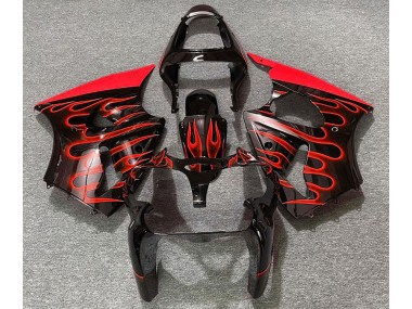 2000-2002 Gloss Black & Red Flame Kawasaki ZX6R Motorcycle Fairings
