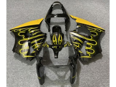2000-2002 Gloss Black & Yellow Flame Kawasaki ZX6R Motorcycle Fairings
