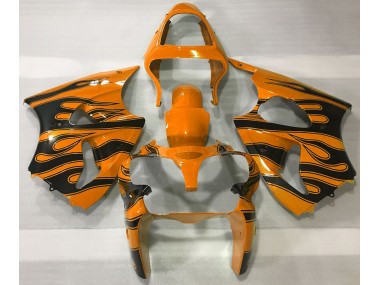 2000-2002 Orange & Black Flame Kawasaki ZX6R Motorcycle Fairings