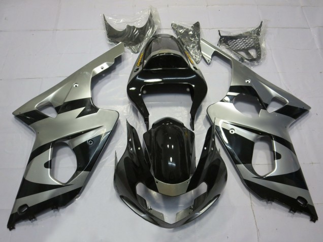2000-2002 Silver and Black OEM Style Suzuki GSXR 1000 Motorcycle Fairings 2000-2002 Silver and Black OEM Style Suzuki GSXR 1000 Motorcycle Fairings