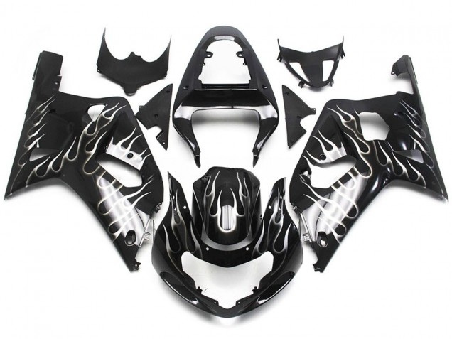 2001-2003 Black and White Gloss Flame Suzuki GSXR 600-750 Motorcycle Fairings 2001-2003 Black and White Gloss Flame Suzuki GSXR 600-750 Motorcycle Fairings