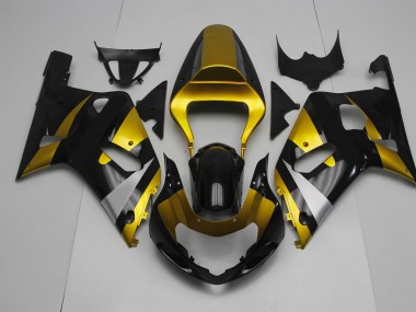 2001-2003 Gloss Black and Gold Suzuki GSXR 600-750 Motorcycle Fairings