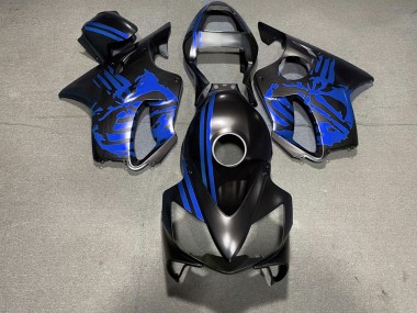 2001-2003 Matte Black & Blue Skull Honda CBR600 F4i Motorcycle Fairings