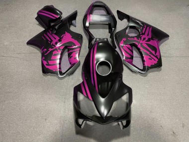 2001-2003 Matte Black & Pink Skull Honda CBR600 F4i Motorcycle Fairings
