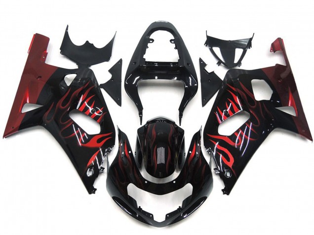2001-2003 Vibrant Red Flame Suzuki GSXR 600-750 Motorcycle Fairings 2001-2003 Vibrant Red Flame Suzuki GSXR 600-750 Motorcycle Fairings