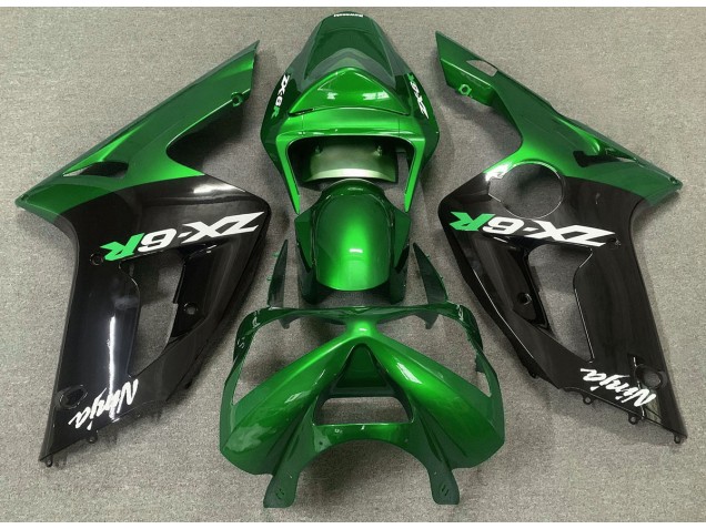 2003-2004 Gloss Green and Black Kawasaki ZX6R Motorcycle Fairings 2003-2004 Gloss Green and Black Kawasaki ZX6R Motorcycle Fairings