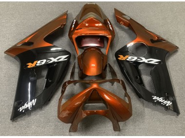 2003-2004 Gloss Orange and Black Kawasaki ZX6R Motorcycle Fairings