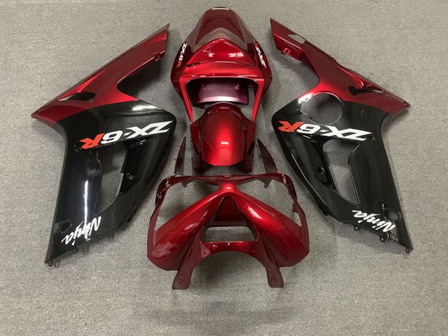 2003-2004 Gloss Red and Black Kawasaki ZX6R Motorcycle Fairings 2003-2004 Gloss Red and Black Kawasaki ZX6R Motorcycle Fairings