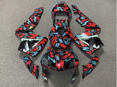 2003-2004 Red and Blue Camo Honda CBR600RR Motorcycle Fairings