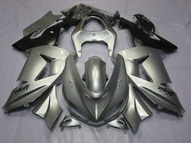 2003-2004 Silver Kawasaki ZX6R Motorcycle Fairings 2003-2004 Silver Kawasaki ZX6R Motorcycle Fairings