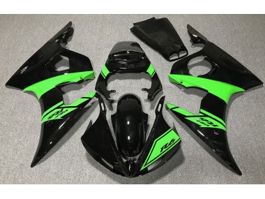 2003-2005 Gloss Black and Green Yamaha R6 Motorcycle Fairings