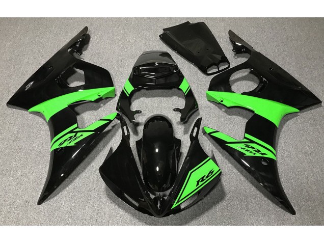 2003-2005 Gloss Black and Green Yamaha R6 Motorcycle Fairings 2003-2005 Gloss Black and Green Yamaha R6 Motorcycle Fairings