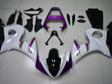 2003-2005 Gloss White & Purple Accents Yamaha R6 Motorcycle Fairings