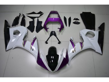 2003-2005 Gloss White & Purple Accents Yamaha R6 Motorcycle Fairings