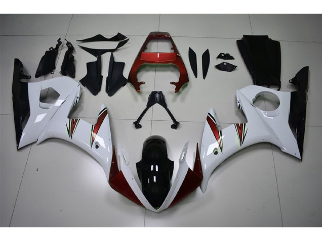 2003-2005 Gloss White & Red Accents Yamaha R6 Motorcycle Fairings 2003-2005 Gloss White & Red Accents Yamaha R6 Motorcycle Fairings