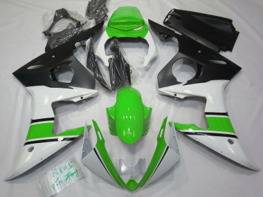 2003-2005 Gloss White and Green Yamaha R6 Motorcycle Fairings
