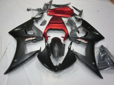 2003-2005 Matte Black and Red Yamaha R6 Motorcycle Fairings