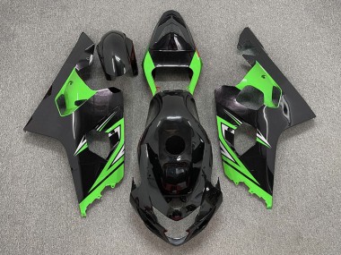 2004-2005 Gloss Black and Green Suzuki GSXR 600-750 Motorcycle Fairings