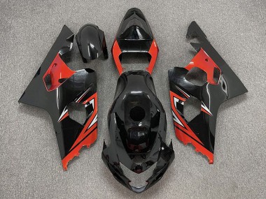 2004-2005 Gloss Black and Red Suzuki GSXR 600-750 Motorcycle Fairings