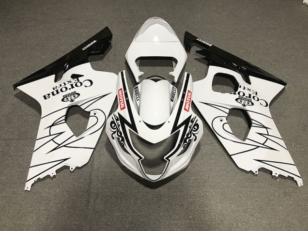 2004-2005 Gloss Black and White Corona Style Suzuki GSXR 600-750 Motorcycle Fairings