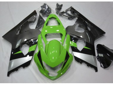 2004-2005 Green and Silver Suzuki GSXR 600-750 Motorcycle Fairings