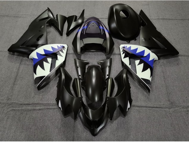 2004-2005 Matte Black and Dark Blue Shark Kawasaki ZX10R Motorcycle Fairings 2004-2005 Matte Black and Dark Blue Shark Kawasaki ZX10R Motorcycle Fairings