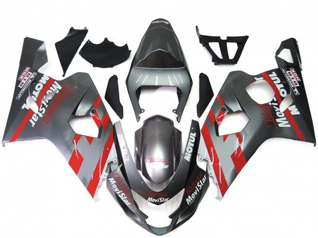 2004-2005 Silver and Red MoiStar Suzuki GSXR 600-750 Motorcycle Fairings 2004-2005 Silver and Red MoiStar Suzuki GSXR 600-750 Motorcycle Fairings
