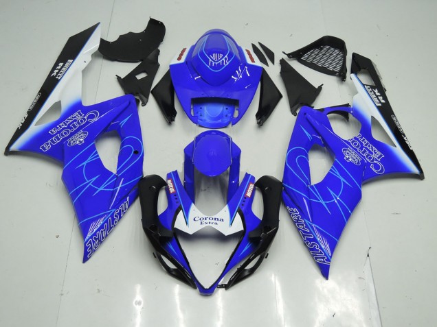 2005-2006 Blue and White Corona Suzuki GSXR 1000 Motorcycle Fairings 2005-2006 Blue and White Corona Suzuki GSXR 1000 Motorcycle Fairings