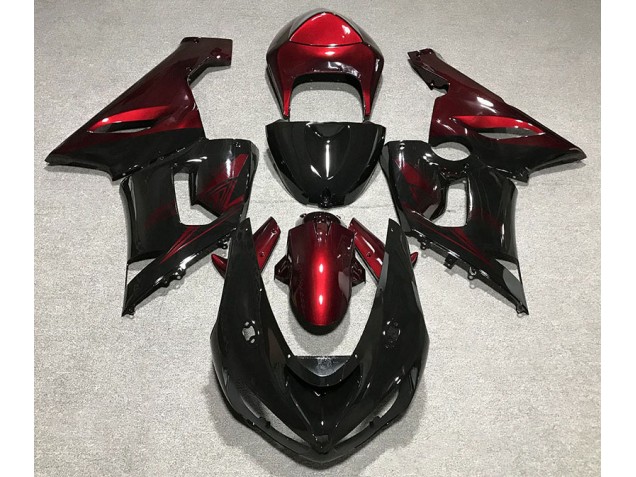 2005-2006 Gloss Black & Deep Red Kawasaki ZX6R Motorcycle Fairings 2005-2006 Gloss Black & Deep Red Kawasaki ZX6R Motorcycle Fairings
