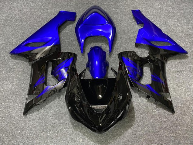 2005-2006 Gloss Black and Blue Kawasaki ZX6R Motorcycle Fairings 2005-2006 Gloss Black and Blue Kawasaki ZX6R Motorcycle Fairings