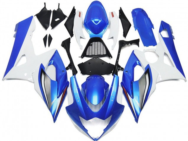 2005-2006 Gloss Blue and White with red logo and Silver Suzuki GSXR 1000 Motorcycle Fairings 2005-2006 Gloss Blue and White with red logo and Silver Suzuki GSXR 1000 Motorcycle Fairings