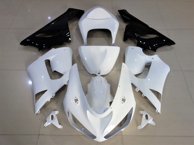 2005-2006 Gloss White & Black Kawasaki ZX6R Motorcycle Fairings 2005-2006 Gloss White & Black Kawasaki ZX6R Motorcycle Fairings