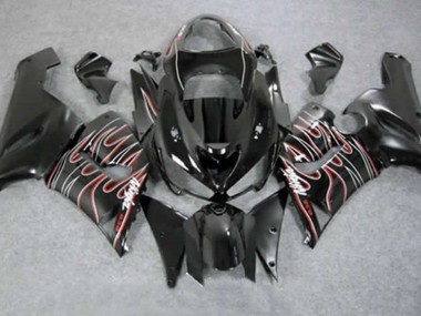 2005-2006 Red Black Flame Kawasaki ZX6R Motorcycle Fairings