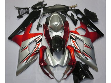 2005-2006 Red and Silver Suzuki GSXR 1000 Motorcycle Fairings