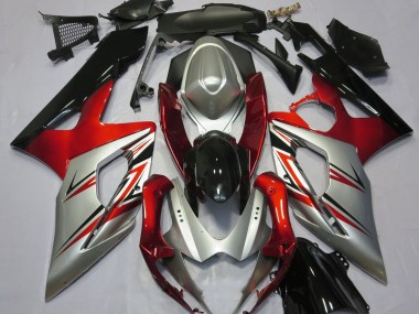 2005-2006 Red and Silver Suzuki GSXR 1000 Motorcycle Fairings