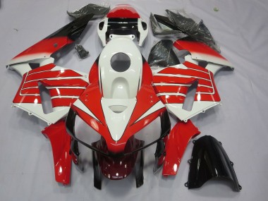 2005-2006 Red and White Large Stripe Honda CBR600RR Motorcycle Fairings
