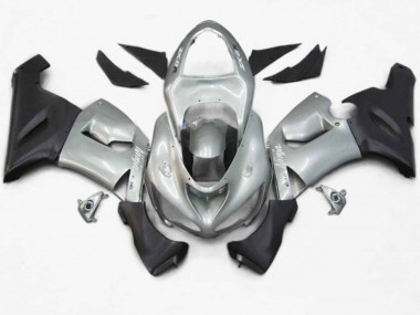 2005-2006 Silver Red Flame Kawasaki ZX6R Motorcycle Fairings