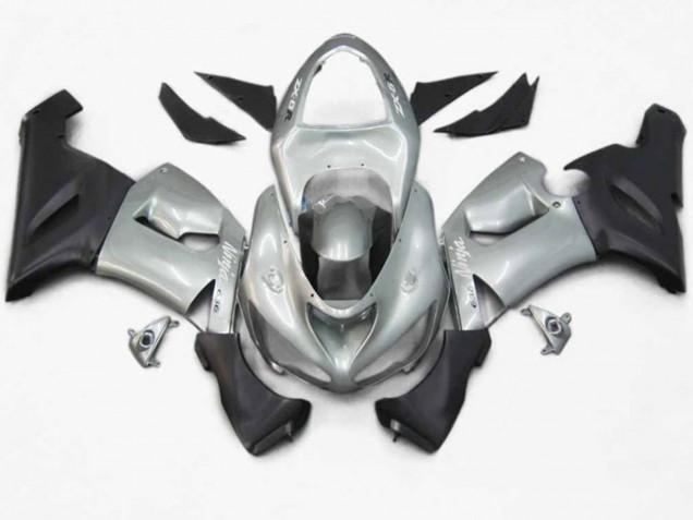 2005-2006 Silver Red Flame Kawasaki ZX6R Motorcycle Fairings 2005-2006 Silver Red Flame Kawasaki ZX6R Motorcycle Fairings