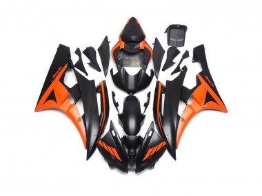 2006-2007 Custom Matte Black and Orange Yamaha R6 Motorcycle Fairings