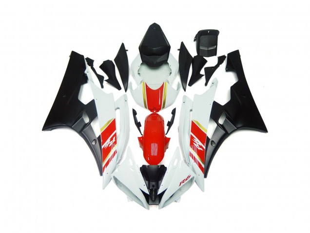 2006-2007 Custom Matte Black and Red with White Yamaha R6 Motorcycle Fairings 2006-2007 Custom Matte Black and Red with White Yamaha R6 Motorcycle Fairings