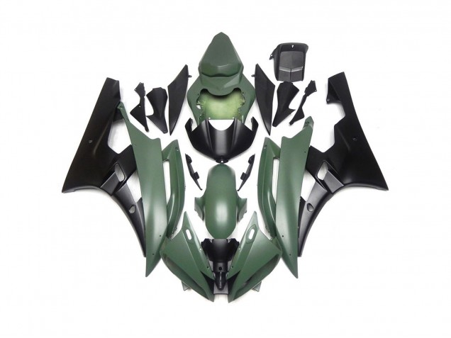 2006-2007 Custom Matte Green and Black Yamaha R6 Motorcycle Fairings 2006-2007 Custom Matte Green and Black Yamaha R6 Motorcycle Fairings