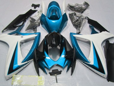 2006-2007 Light Blue & White Suzuki GSXR 600-750 Motorcycle Fairings