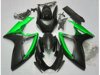 2006-2007 Matte Black & Green Suzuki GSXR 600-750 Motorcycle Fairings