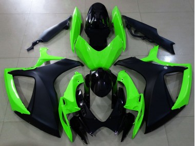 2006-2007 Matte Black and Green Suzuki GSXR 600-750 Motorcycle Fairings