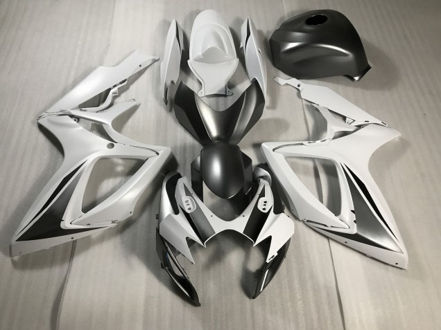 2006-2007 Matte White and Grey Suzuki GSXR 600-750 Motorcycle Fairings 2006-2007 Matte White and Grey Suzuki GSXR 600-750 Motorcycle Fairings